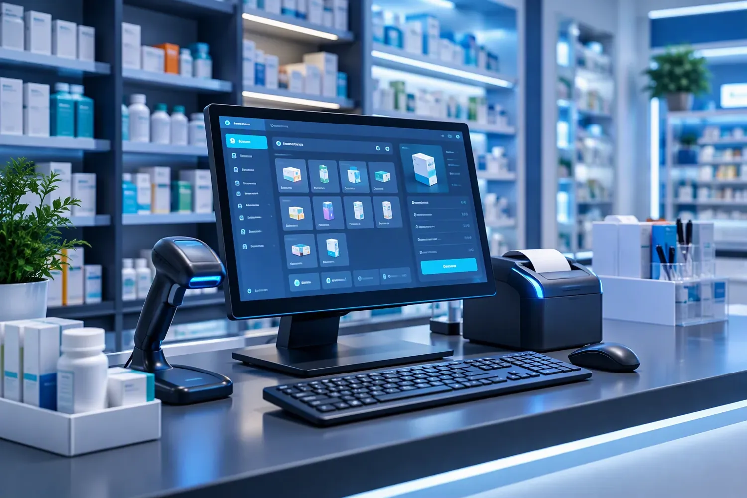 Illustrative pharmacy business software workspace